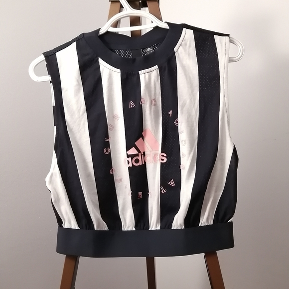adidas Tops - Adidas Black & White Striped Cropped Tank NWT